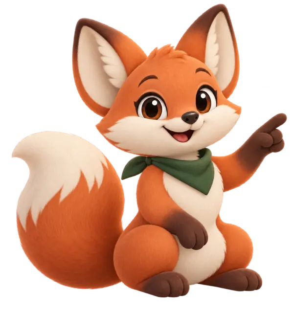 Finn, ein orangefarbener Fuchs mit grünem Halstuch